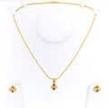 Reflective Striped 21K Gold Clover Necklace Set