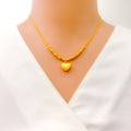 Timeless Beautiful Faceted Heart 22K Gold Necklace Set 