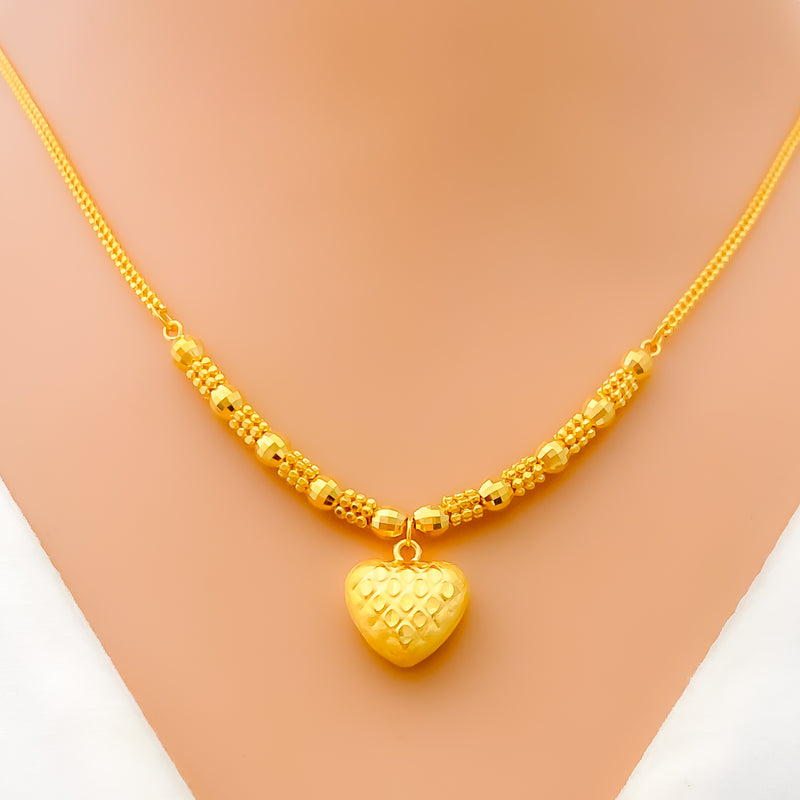 Timeless Beautiful Faceted Heart 22K Gold Necklace Set 