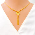 Classic Radiant Dual Halo 22K Gold Necklace Set 