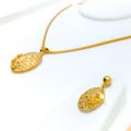 Glistening Domed Oval 22K Gold Pendant Set