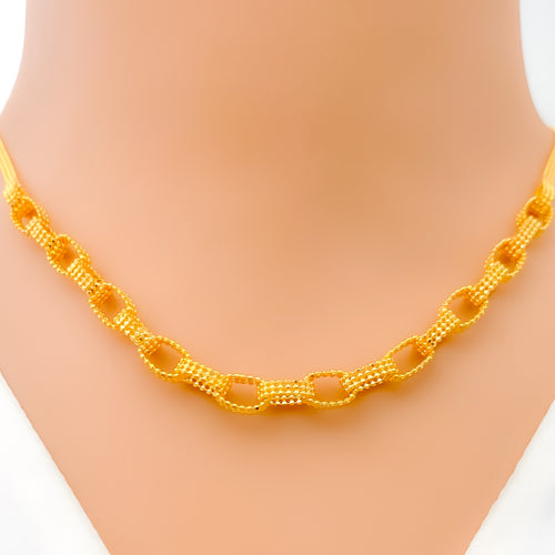 Elegant Contemporary Looped Chain 22K Gold Necklace Set 