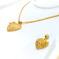 Fashionable Fancy 22K Gold Heart Pendant Set