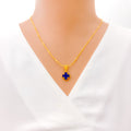 Dainty Blue 21K Gold Clover Necklace Set 