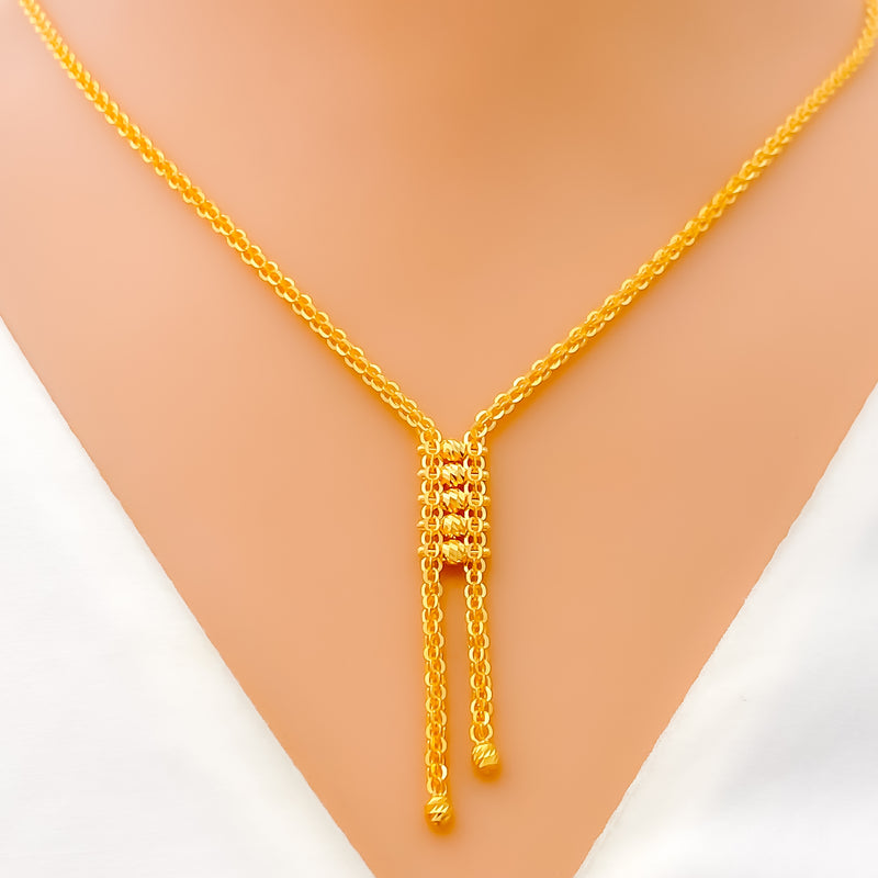 Everyday Graceful 22K Gold Dangling Chain Necklace Set 