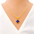 Dainty Blue 21K Gold Clover Necklace Set 