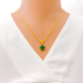 Elegant Green 21K Gold Clover Necklace Set 