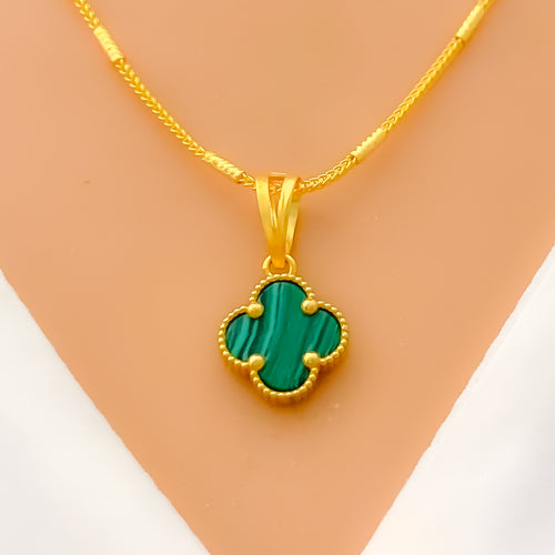 Elegant Green 21K Gold Clover Necklace Set 