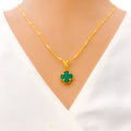 Elegant Green 21K Gold Clover Necklace Set 