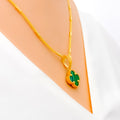 Elegant Green 21K Gold Clover Necklace Set 