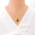 Magnificent Black Onyx 21K Gold Clover Necklace Set 