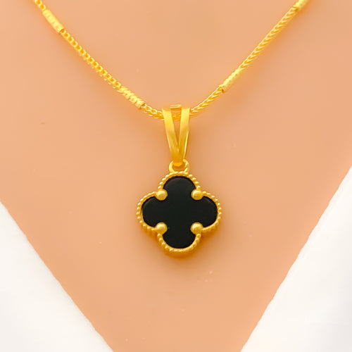 Magnificent Black Onyx 21K Gold Clover Necklace Set 