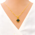 Magnificent Black Onyx 21K Gold Clover Necklace Set 