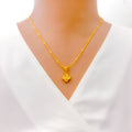 Reflective Striped 21K Gold Clover Necklace Set 