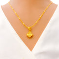 Reflective Striped 21K Gold Clover Necklace Set 