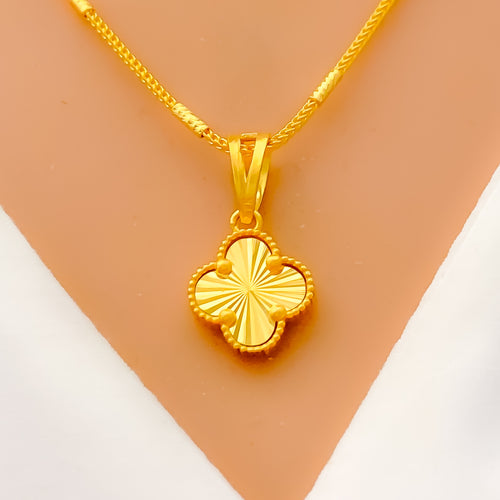 Radiant 21K Gold Clover Leaf Necklace Set 