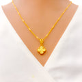 Radiant 21K Gold Clover Leaf Necklace Set 