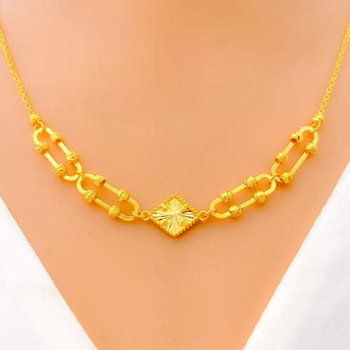 Reflective Diamond-Shaped 21k Gold Necklace 