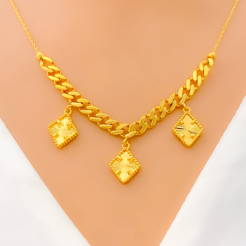 Ritzy Rhombus 21K Gold Necklace Set 
