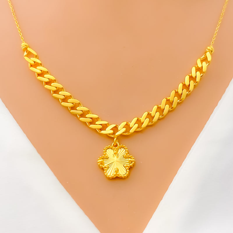 Fancy Floral 21K Gold Necklace Set 