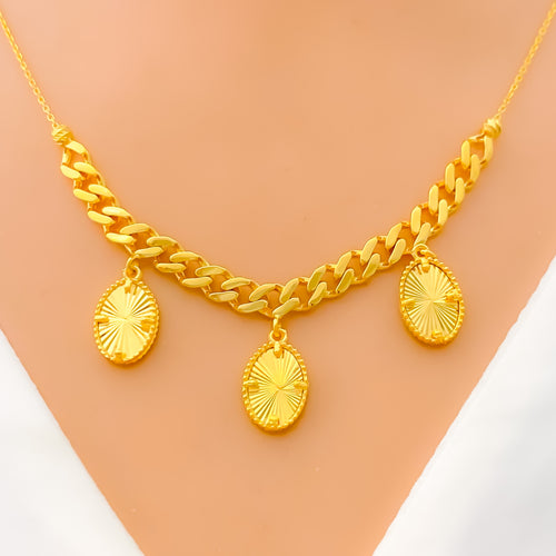 Ornate Oval 21K Gold Necklace Set