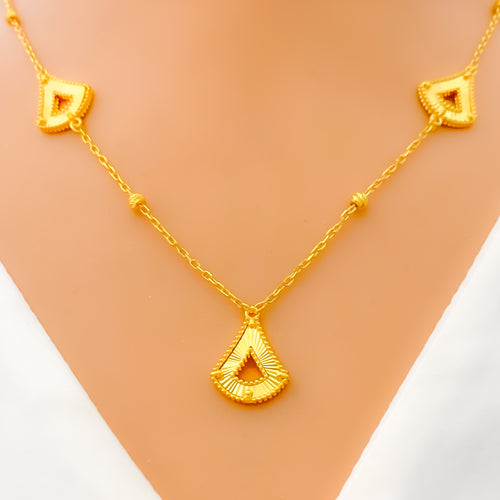 Fanned Bell Drop 21K Gold Necklace Set