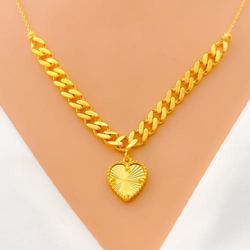Delicate Heart 21K Gold Necklace Set 