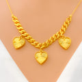 Dangling Triple Heart 21K Gold Necklace Set 