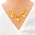 Dangling Triple Heart 21K Gold Necklace Set 