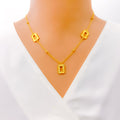 Shiny Rectangular 21K Gold Necklace Set 