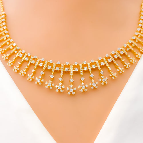 Sparkling Dangling Diamond Flower + 18k Gold Set 