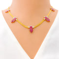 Blooming Ruby Flower Diamond + 18k Gold Necklace