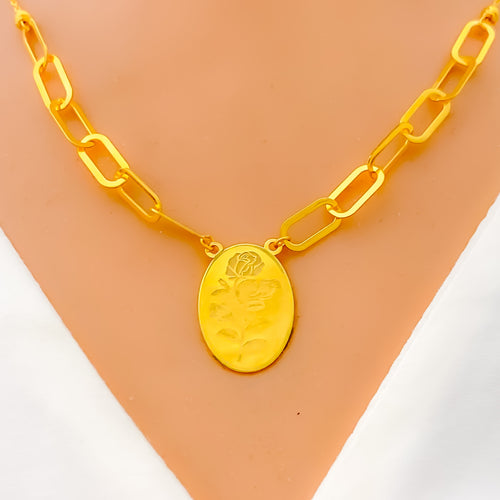 Opulent Floral Oval 4-Piece 21k Gold Coin Necklace Set 