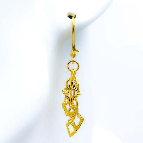 Hanging Square Charm 21k Gold Earrings