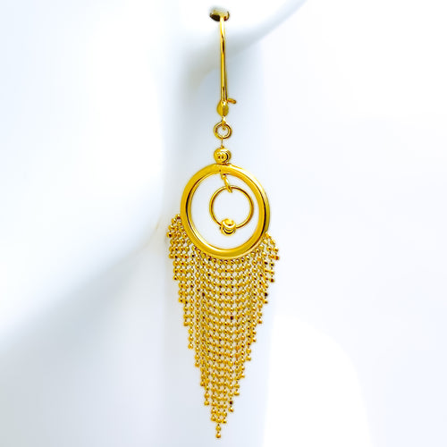 Modern Open Circle 21k Gold Hanging Chain Earrings