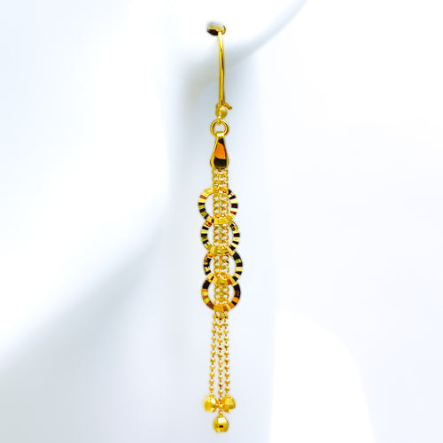 Elongated Round Hanging 21k Gold Earrings