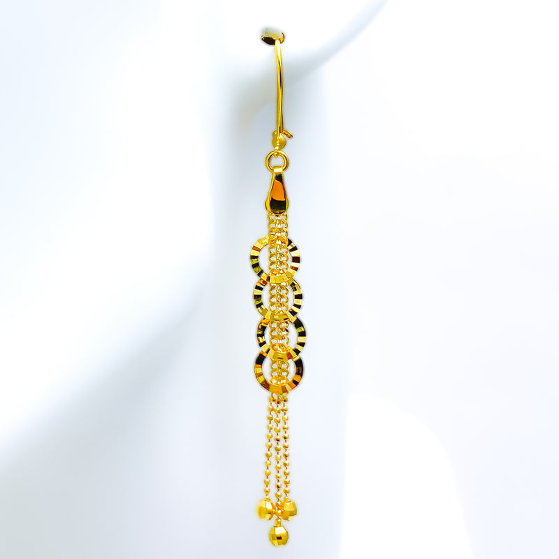 Elongated Round Hanging 21k Gold Earrings