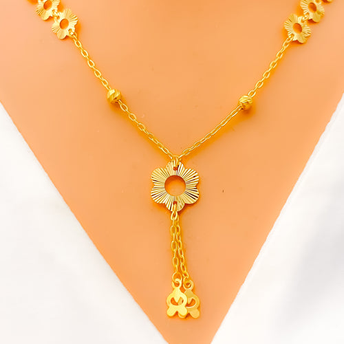 Delicate Open Flower 4-Piece 21k Gold Necklace Set