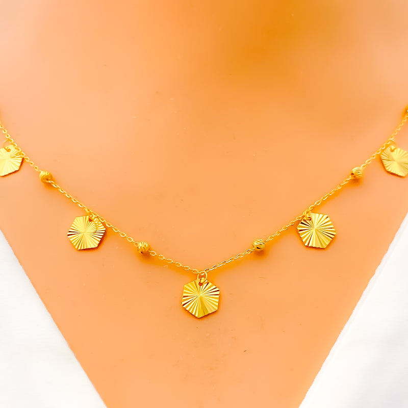 Dazzling Hexagon 4-Piece 21k Gold Necklace Set 