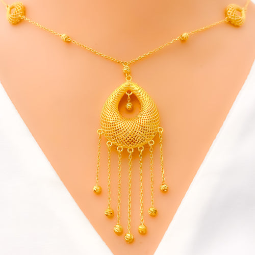 Unique 3D Netted Drop 21k Gold Necklace Set 