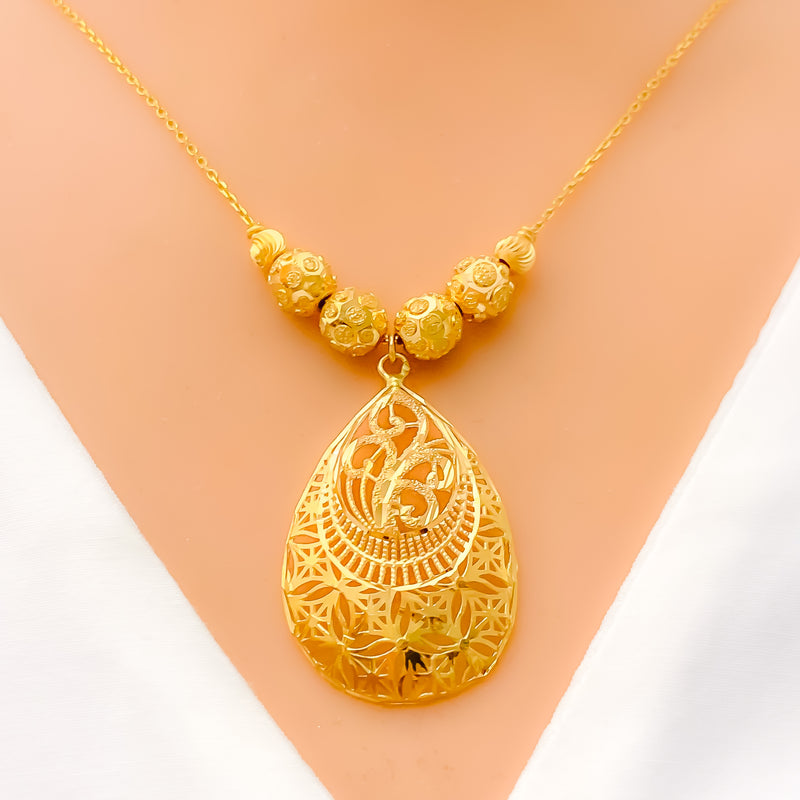 Delicate Vine Drop 21k Gold Necklace 