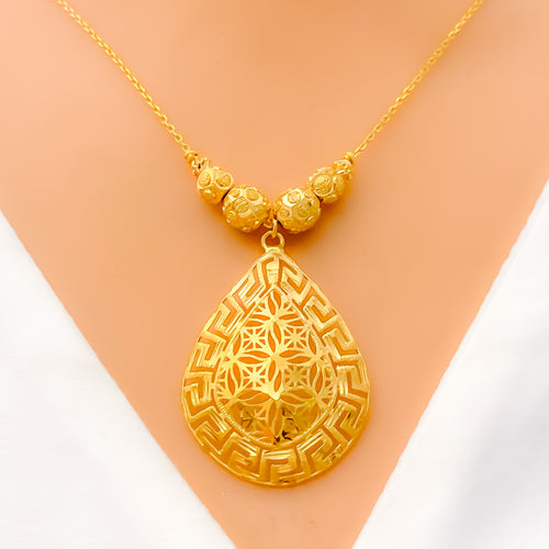 Mesh Dome Drop 21k Gold Necklace 