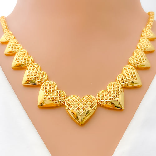 Regal Charming Heart 22K Gold Necklace Set 