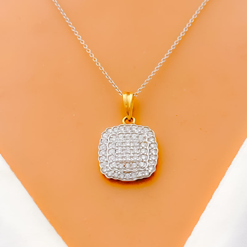 Square Cushion Diamond + 18k Gold Pendant Set 