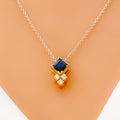 Dainty Blue Sapphire Diamond + 18k Gold Pendant Set 