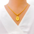 Attractive Etched Oval 21K Gold Pendant 