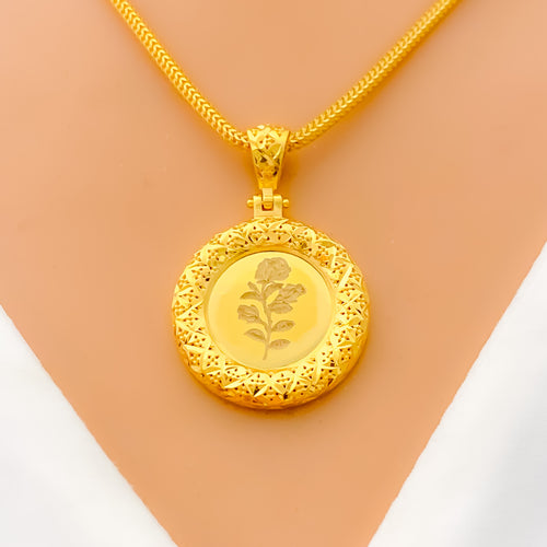 Stunning Floral 21K Gold Pendant 