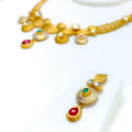 Delicate Floral Cutwork Accented 22k Gold Necklace Set