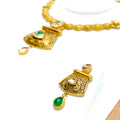 Exclusive Engraved 22k Gold Dangling Fanned Necklace Set