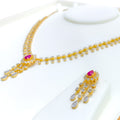 Stylish Floral Drop Diamond + 18k Gold Necklace Set 